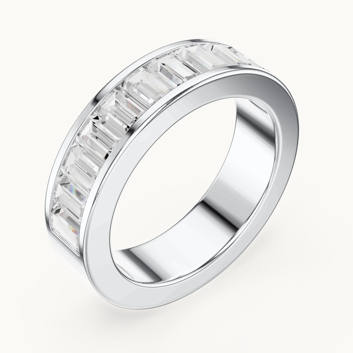 Baguette lab-grown diamond channel-set wide band in white gold, 2.20 CT TW, view 2
