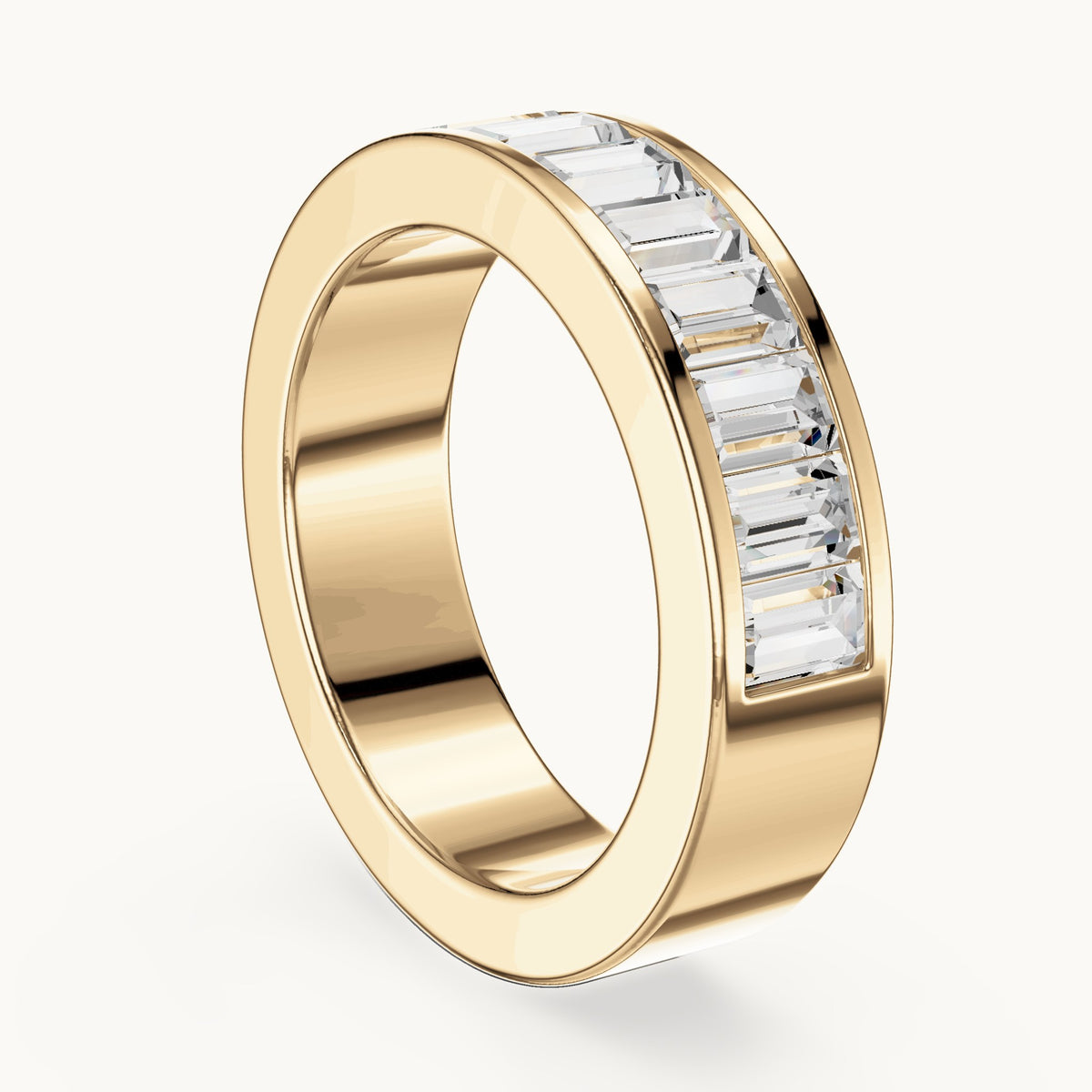 Baguette lab-grown diamond channel-set wide band in yellow gold, 2.20 CT TW, view 1