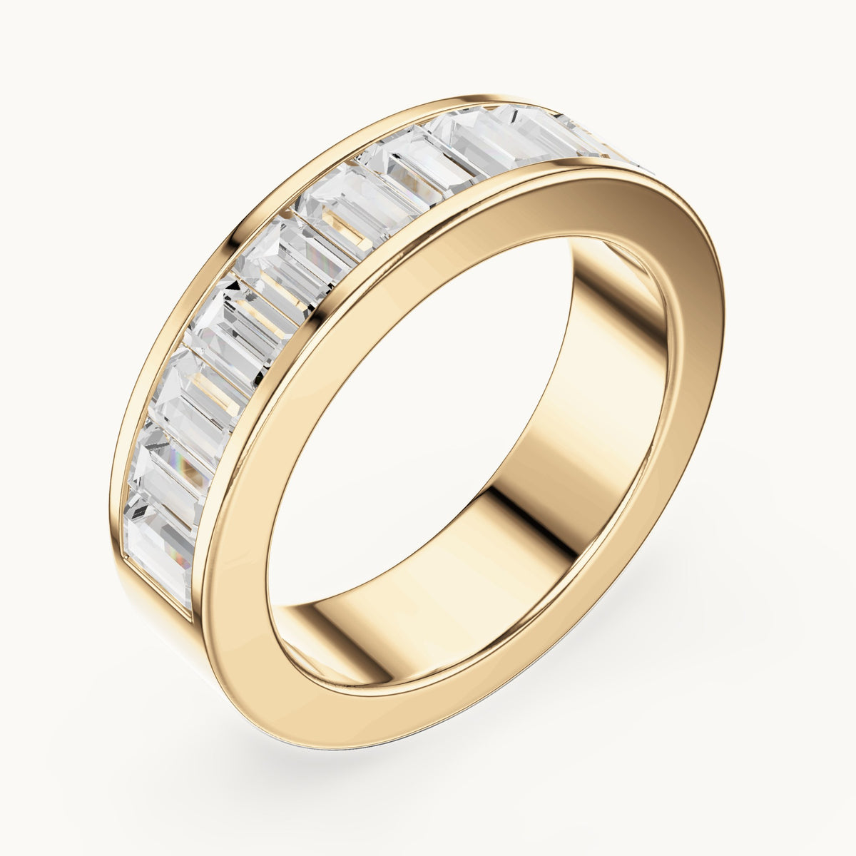 Baguette lab-grown diamond channel-set wide band in yellow gold, 2.20 CT TW, view 2