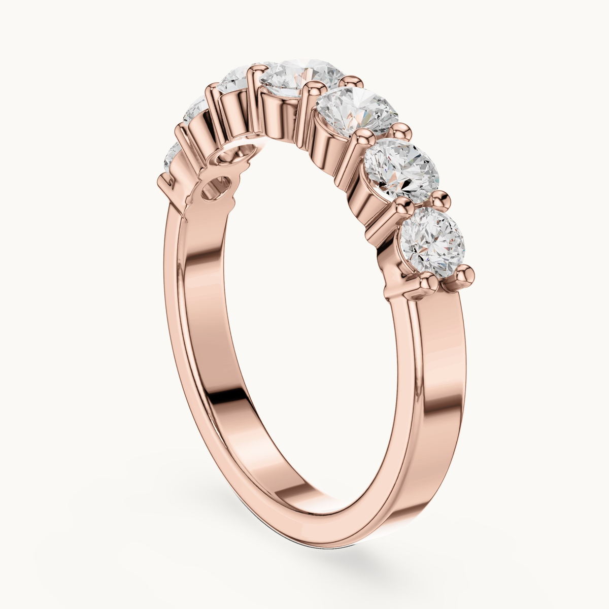 Round lab-grown diamond seven stone band in 14K rose gold, 1.09 CT TW, view 1