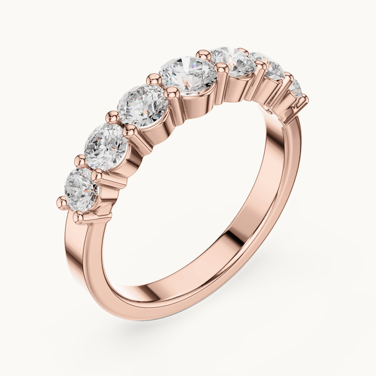 Round lab-grown diamond seven stone band in 14K rose gold, 1.09 CT TW, view 2