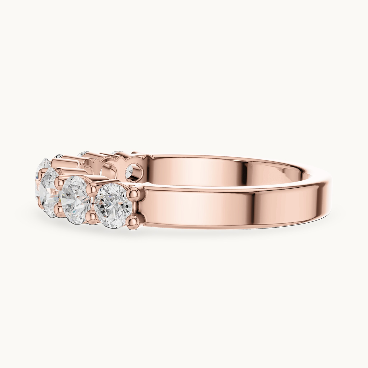 Round lab-grown diamond seven stone band in 14K rose gold, 1.09 CT TW, view 3