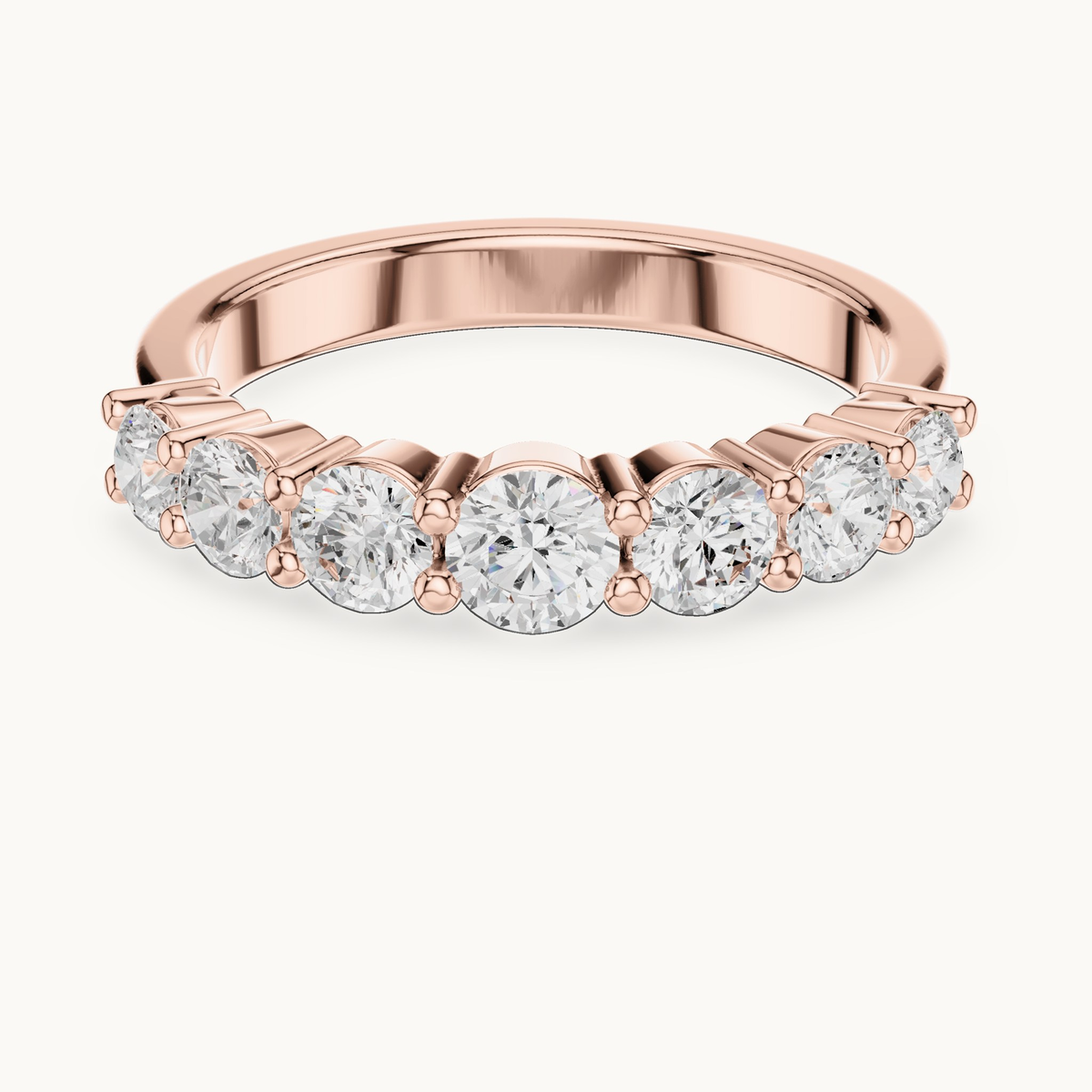 Round lab-grown diamond seven stone band in 14K rose gold, 1.09 CT TW, view 4