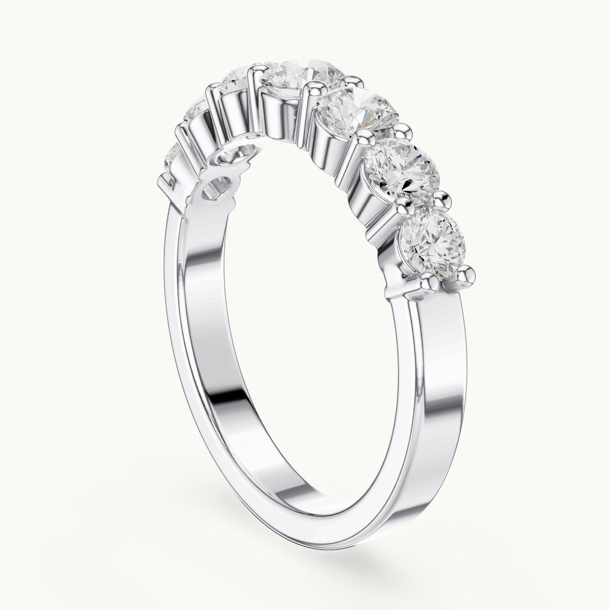 Round lab-grown diamond seven stone band in 14K white gold, 1.09 CT TW, view 1