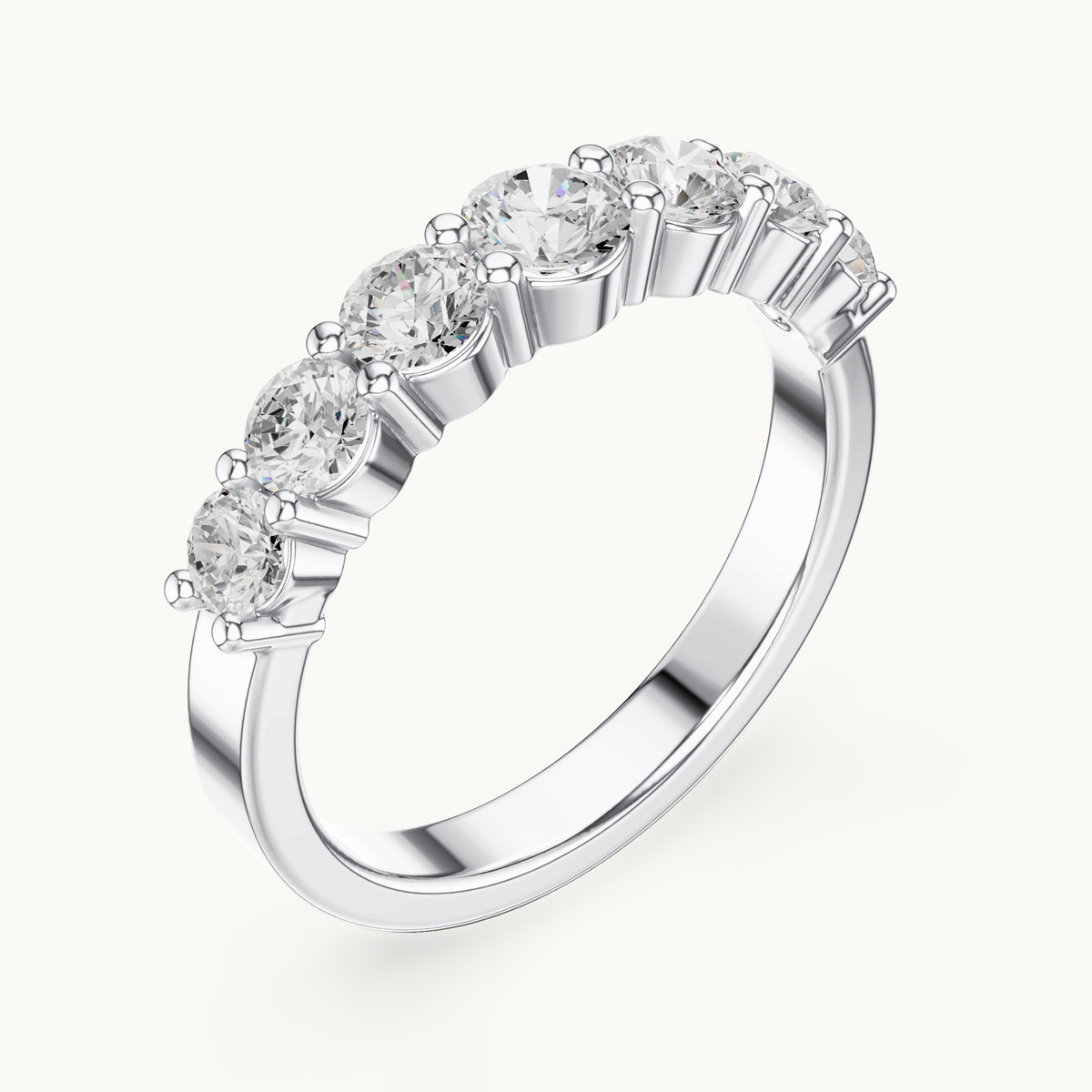 Round lab-grown diamond seven stone band in 14K white gold, 1.09 CT TW, view 2