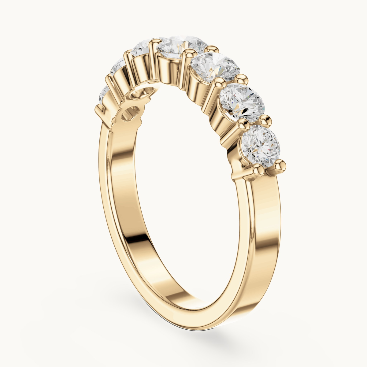 Round lab-grown diamond seven stone band in 14K yellow gold, 1.09 CT TW, view 1