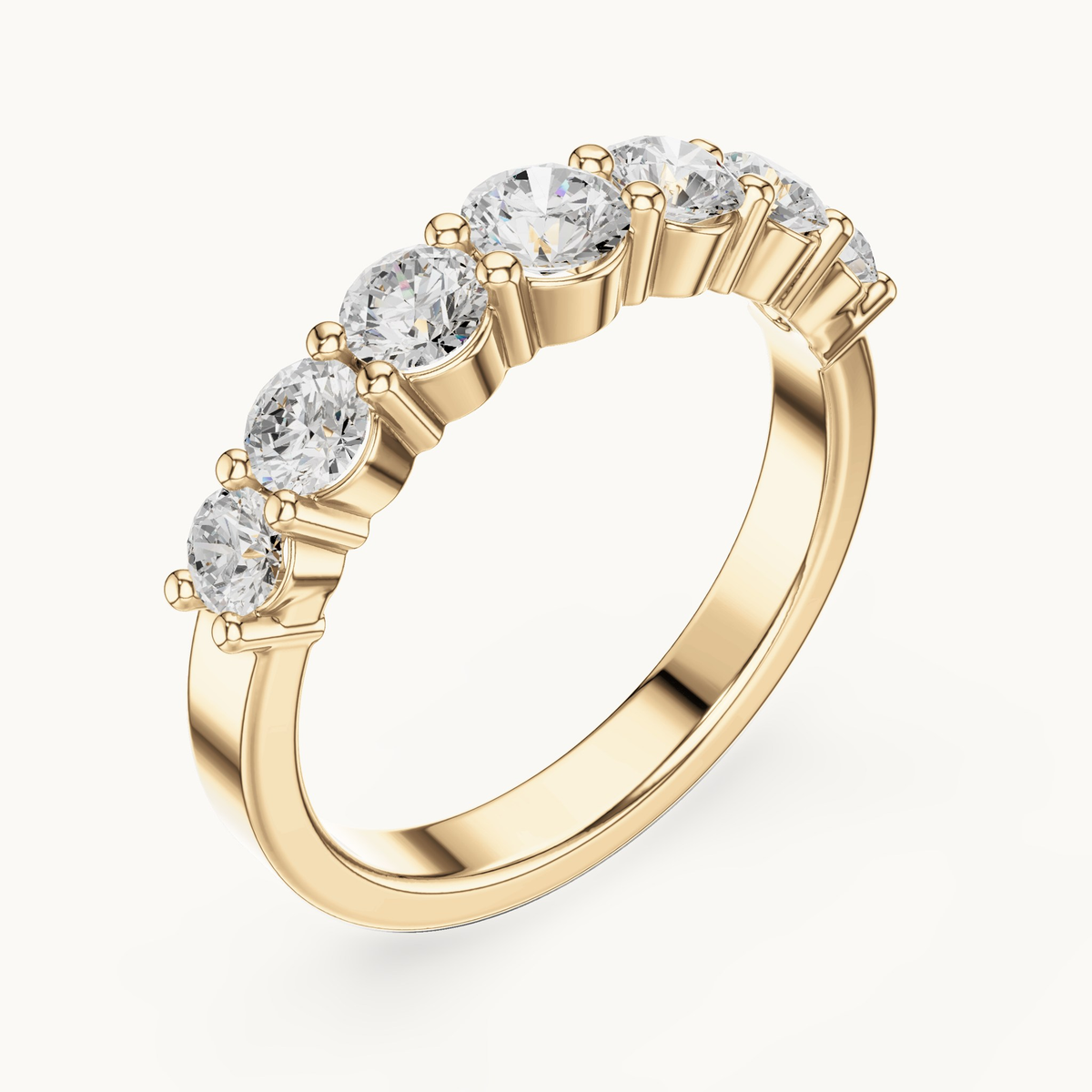 Round lab-grown diamond seven stone band in 14K yellow gold, 1.09 CT TW, view 2