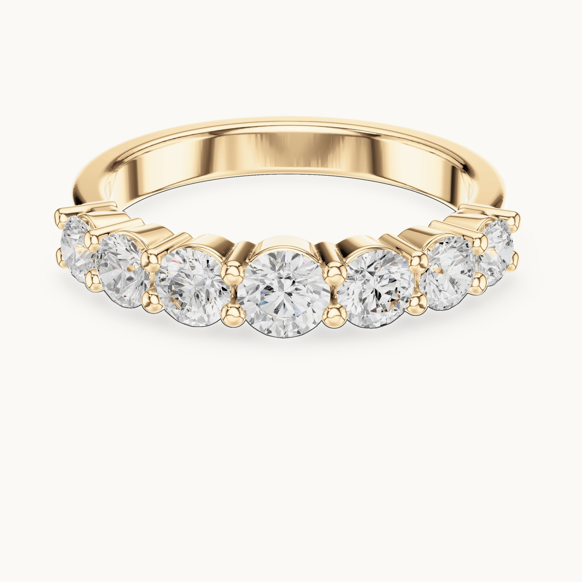 Round lab-grown diamond seven stone band in 14K yellow gold, 1.09 CT TW, view 4