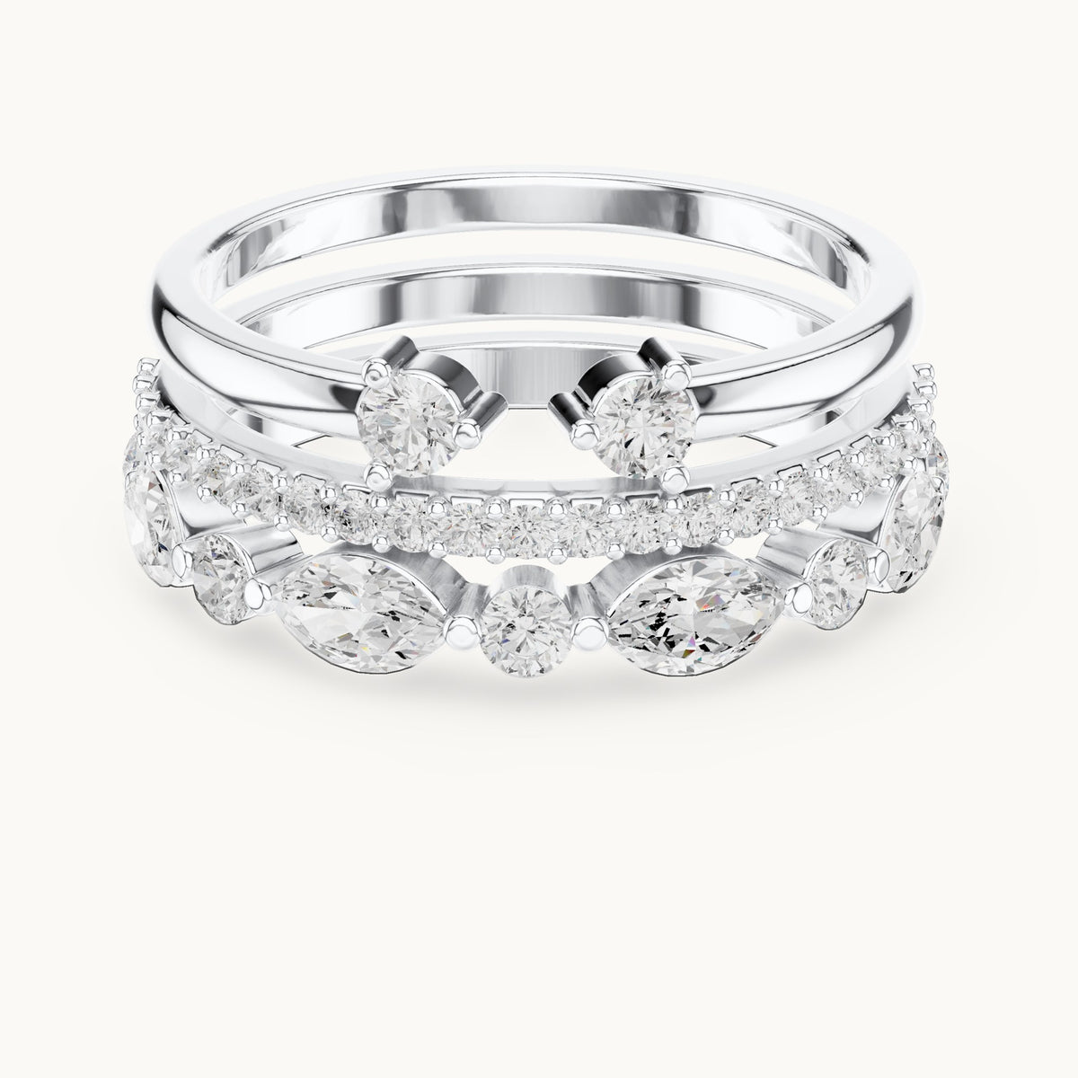 Marquise and round lab-grown diamond stackable band set of 3 in white gold, 1.17 CT TW, view 4