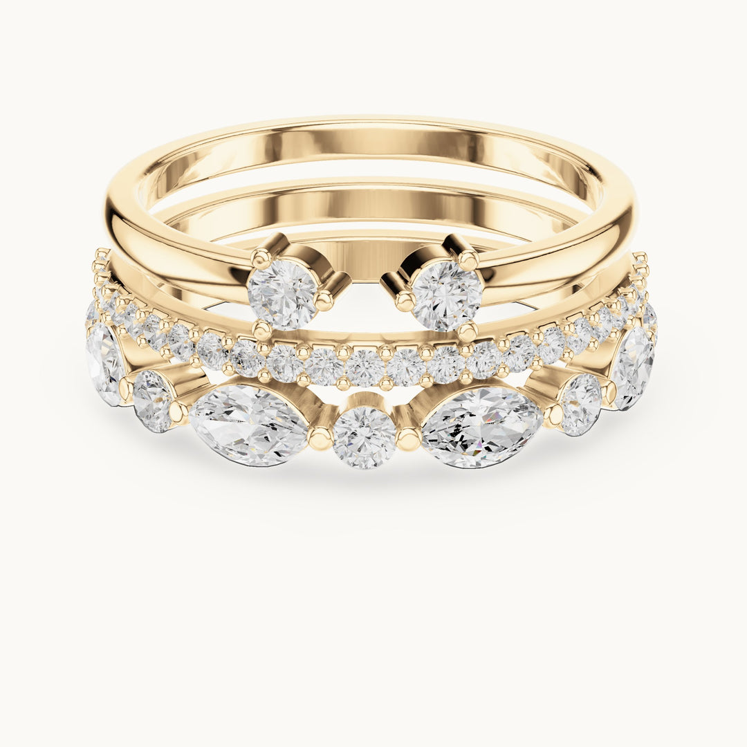 Marquise and round lab-grown diamond stackable band set of 3 in yellow gold, 1.17 CT TW, view 4