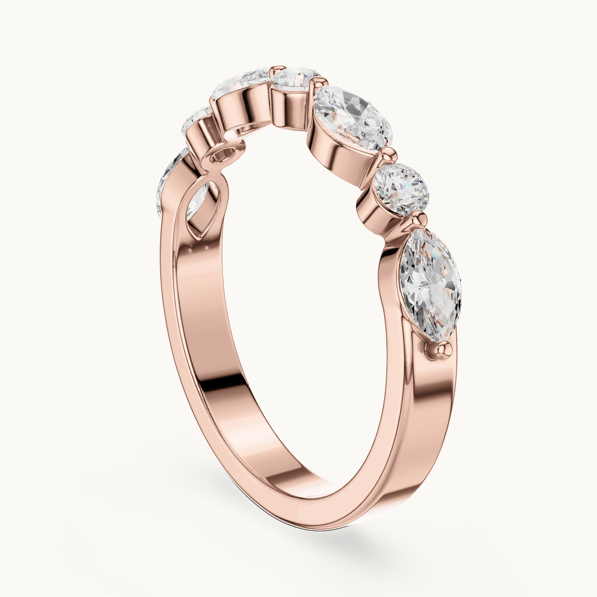 Marquise and round lab-grown diamond seven stone band in 14K rose gold, 0.78 CT TW, view 1