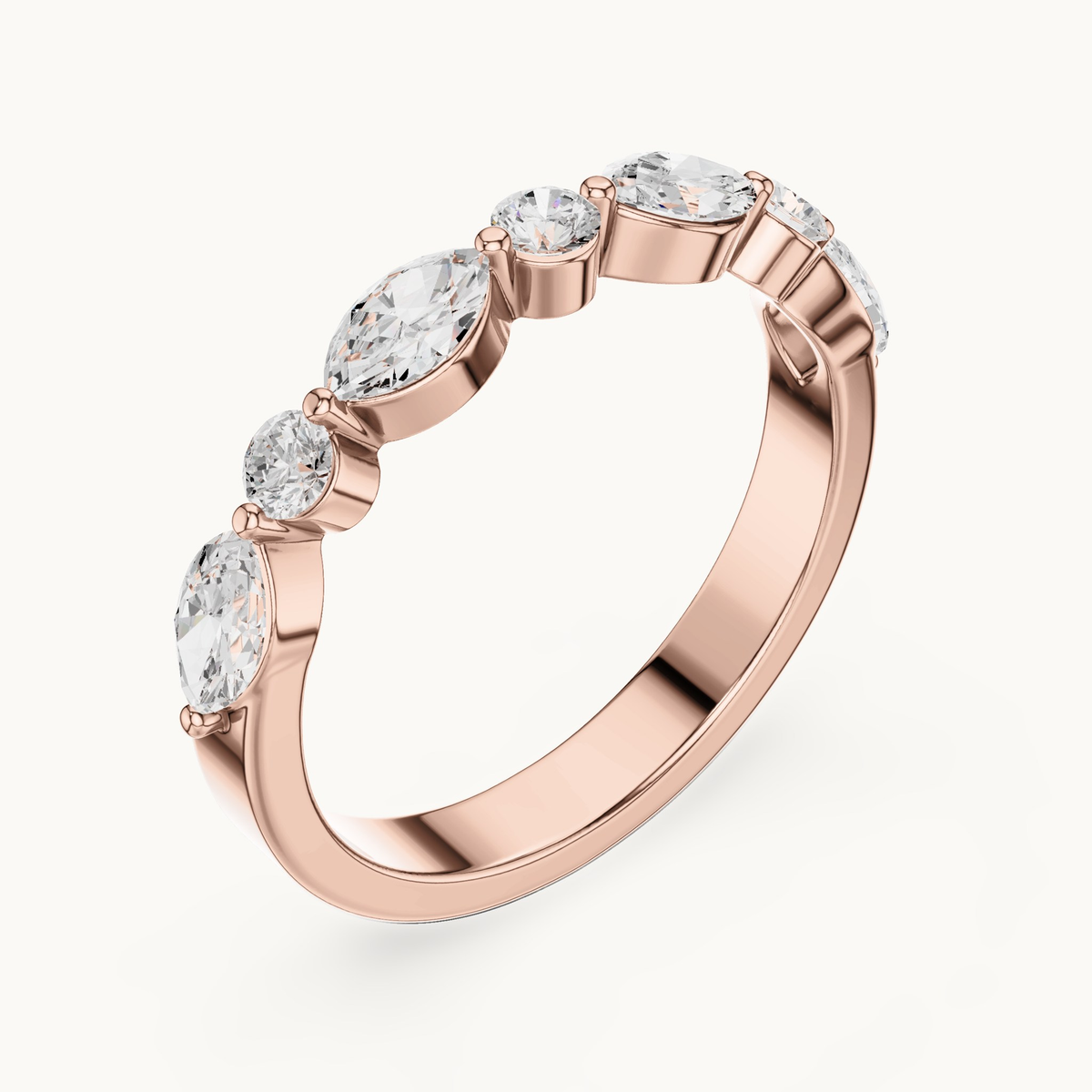 Marquise and round lab-grown diamond seven stone band in 14K rose gold, 0.78 CT TW, view 2