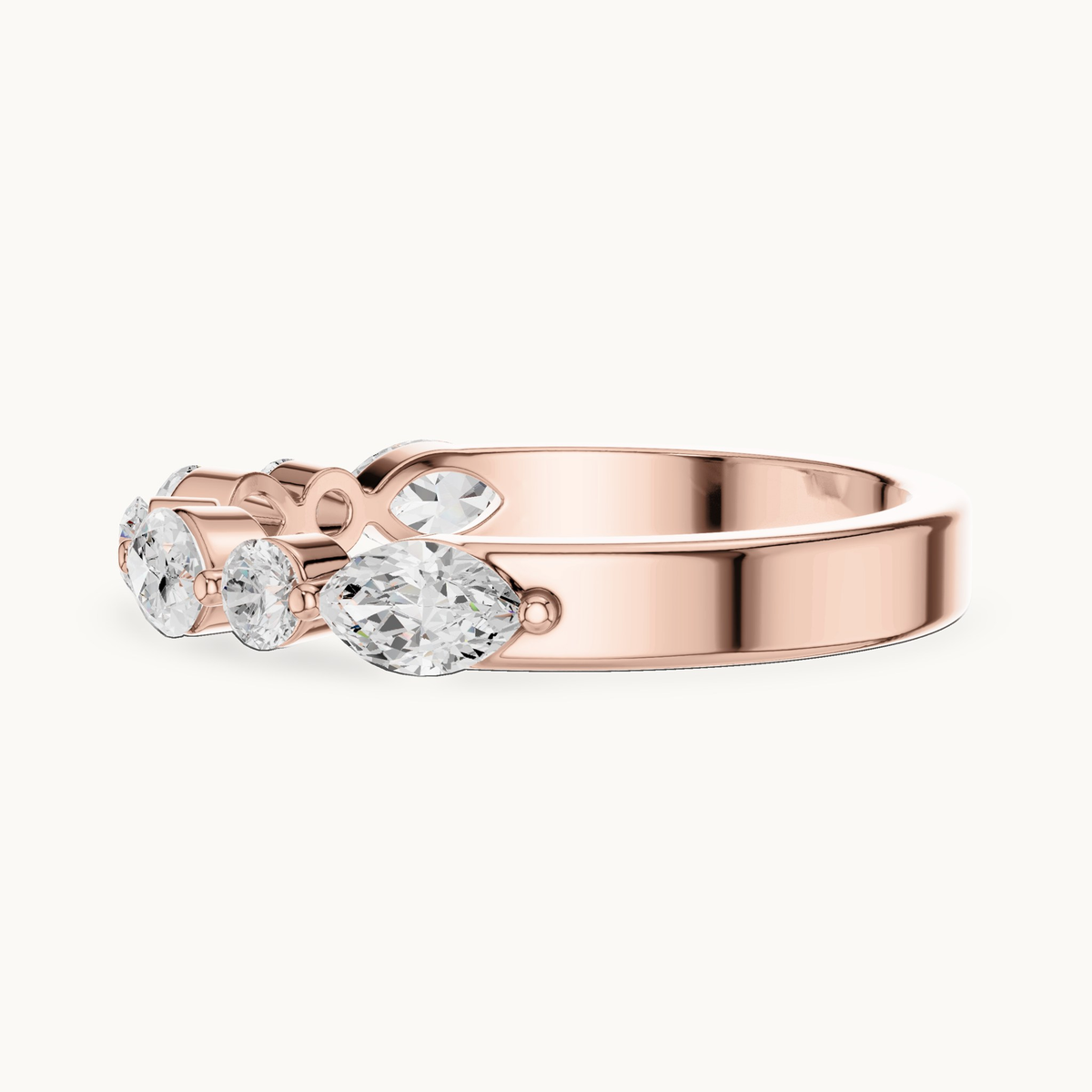 Marquise and round lab-grown diamond seven stone band in 14K rose gold, 0.78 CT TW, view 3