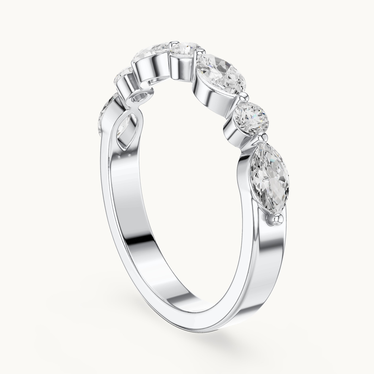 Marquise and round lab-grown diamond seven stone band in 14K white gold, 0.78 CT TW, view 1
