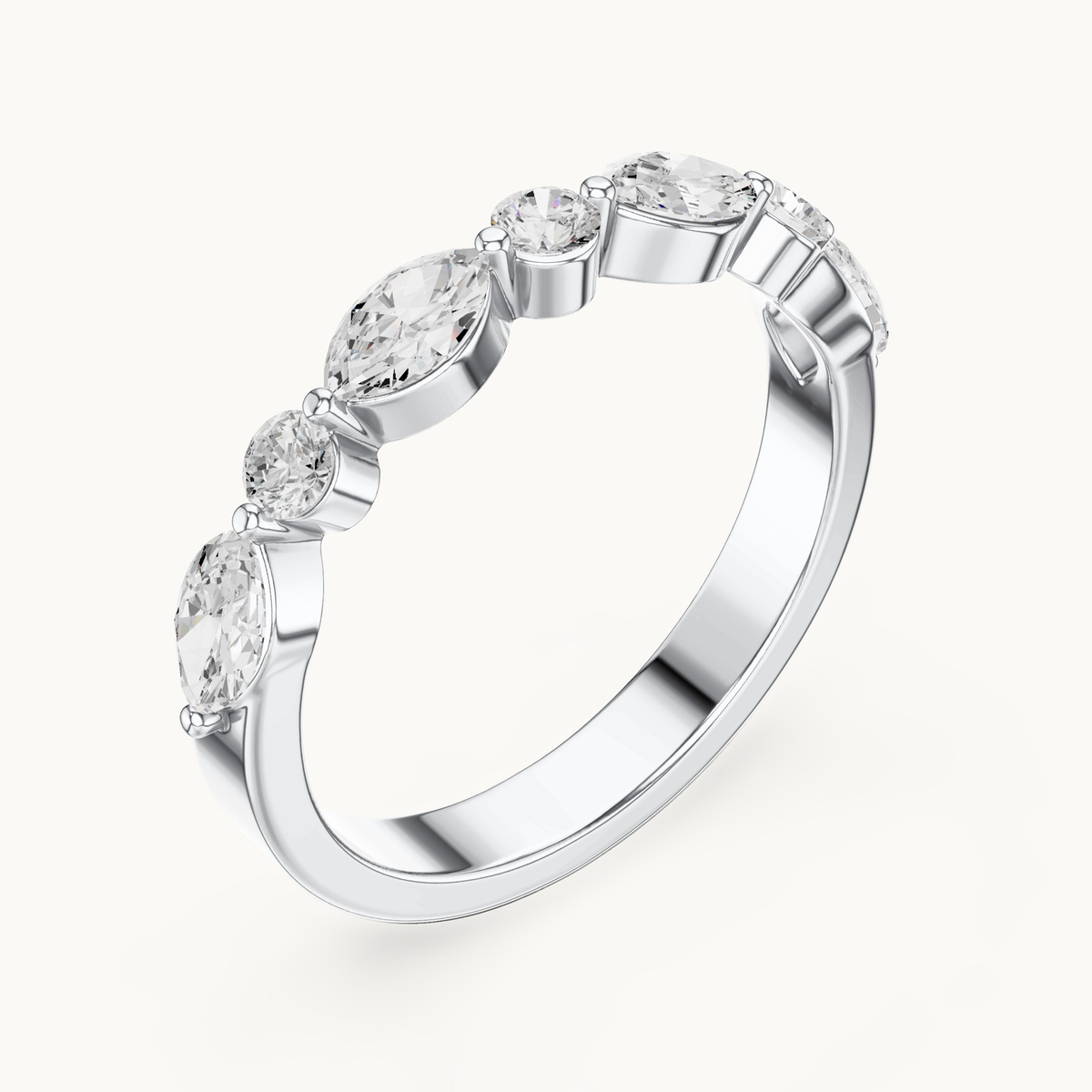 Marquise and round lab-grown diamond seven stone band in 14K white gold, 0.78 CT TW, view 2