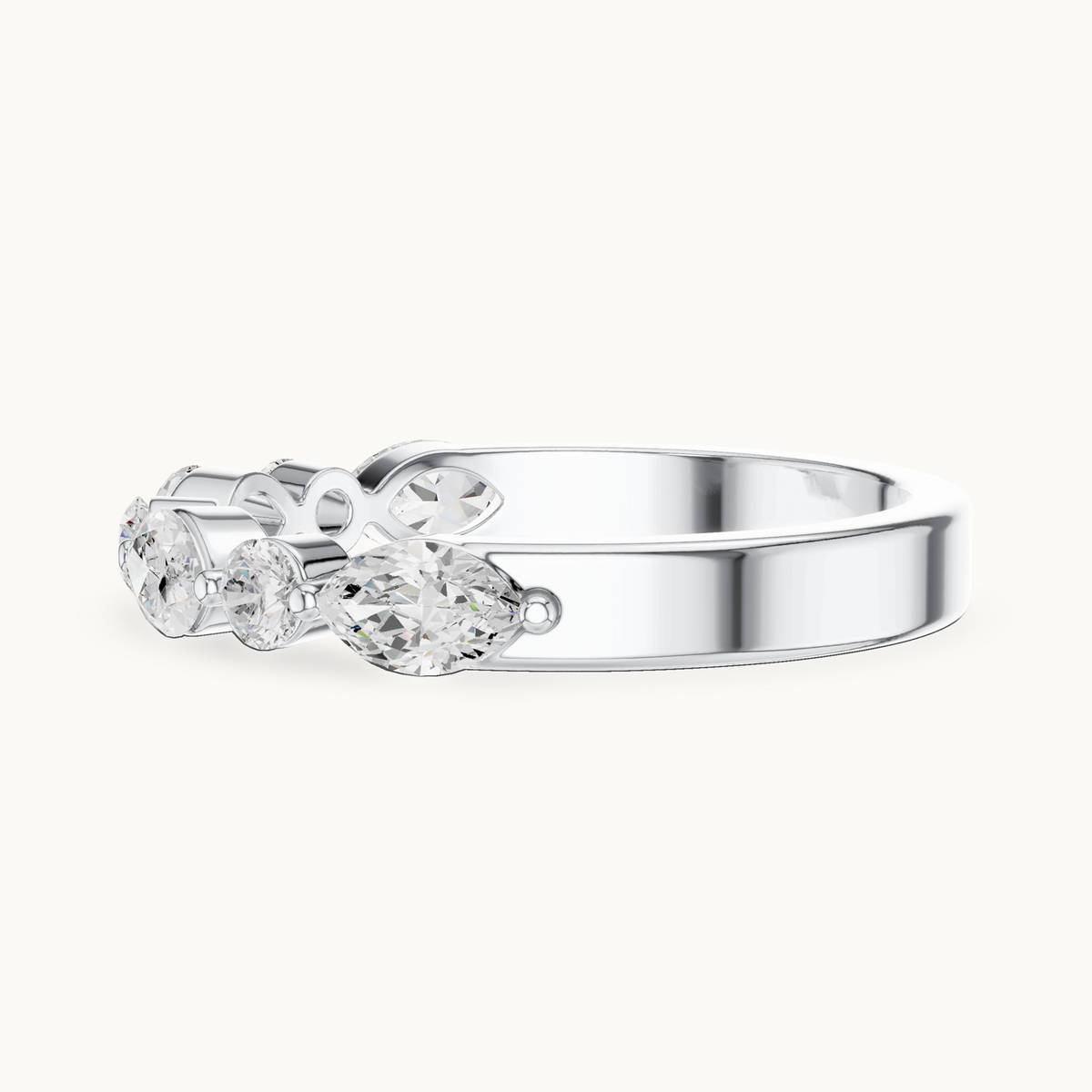 Marquise and round lab-grown diamond seven stone band in 14K white gold, 0.78 CT TW, view 3