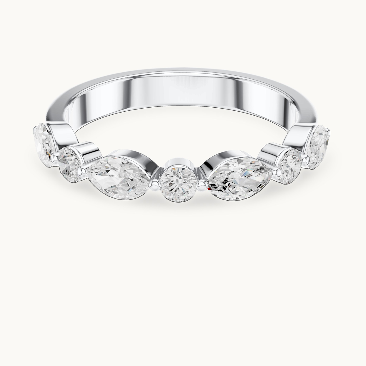Marquise and round lab-grown diamond seven stone band in 14K white gold, 0.78 CT TW, view 4