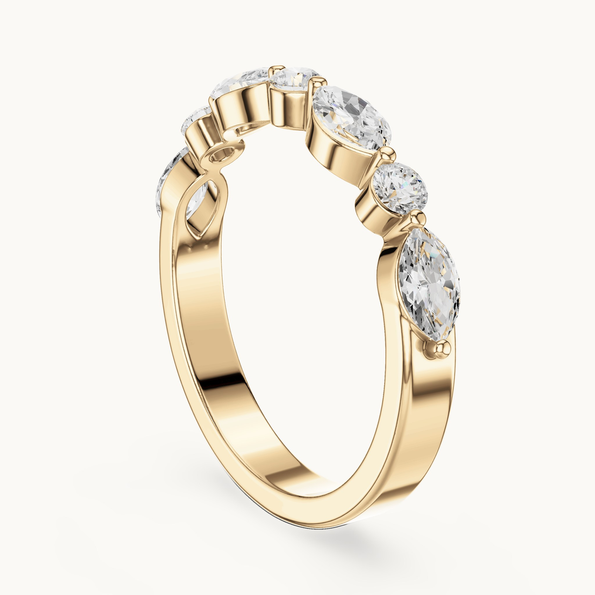 Marquise and round lab-grown diamond seven stone band in 14K yellow gold, 0.78 CT TW, view 1