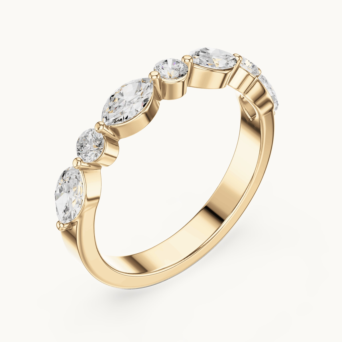 Marquise and round lab-grown diamond seven stone band in 14K yellow gold, 0.78 CT TW, view 2