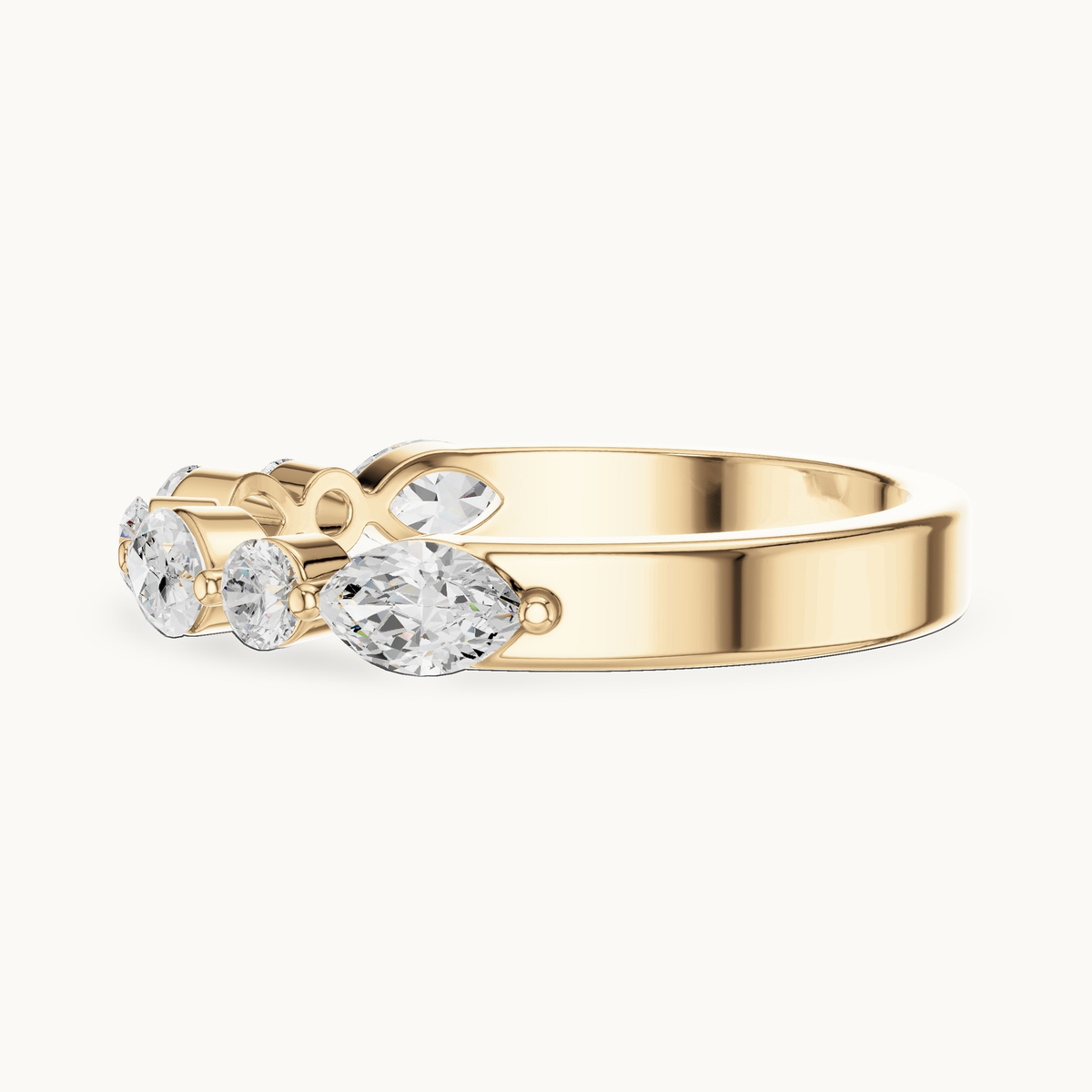 Marquise and round lab-grown diamond seven stone band in 14K yellow gold, 0.78 CT TW, view 3