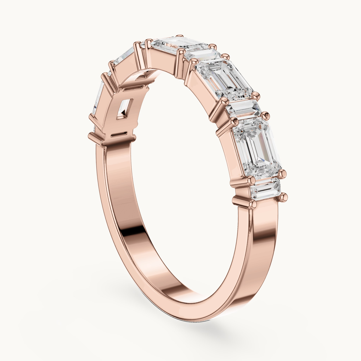 Emerald-cut and baguette lab-grown diamond band in 14K rose gold, 0.85 CT TW, view 1