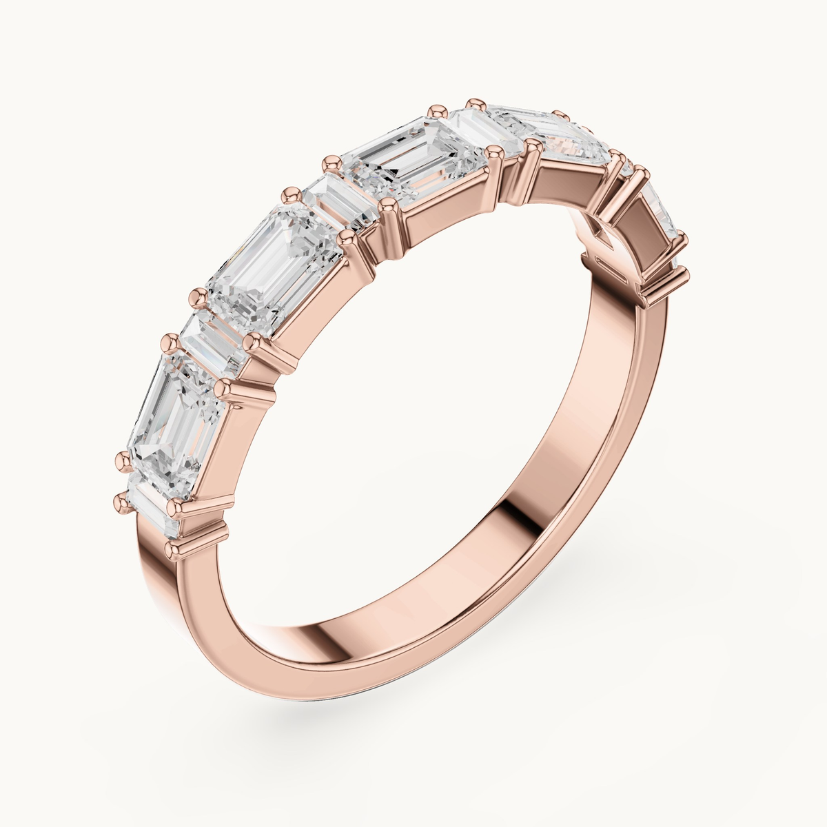 Emerald-cut and baguette lab-grown diamond band in 14K rose gold, 0.85 CT TW, view 2