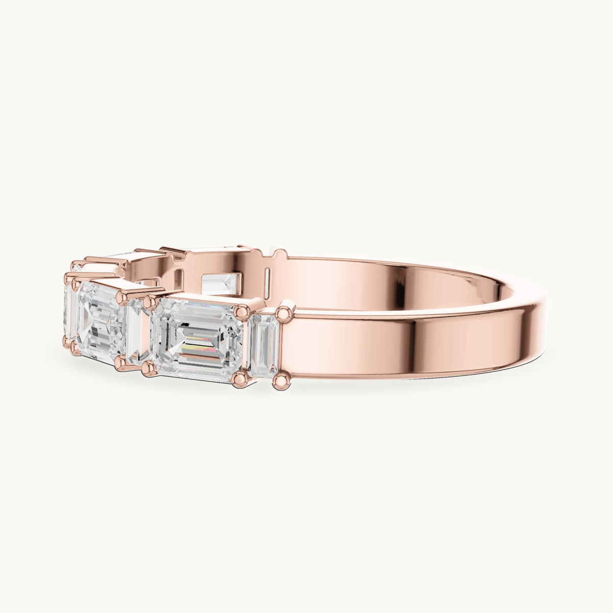 Emerald-cut and baguette lab-grown diamond band in 14K rose gold, 0.85 CT TW, view 3