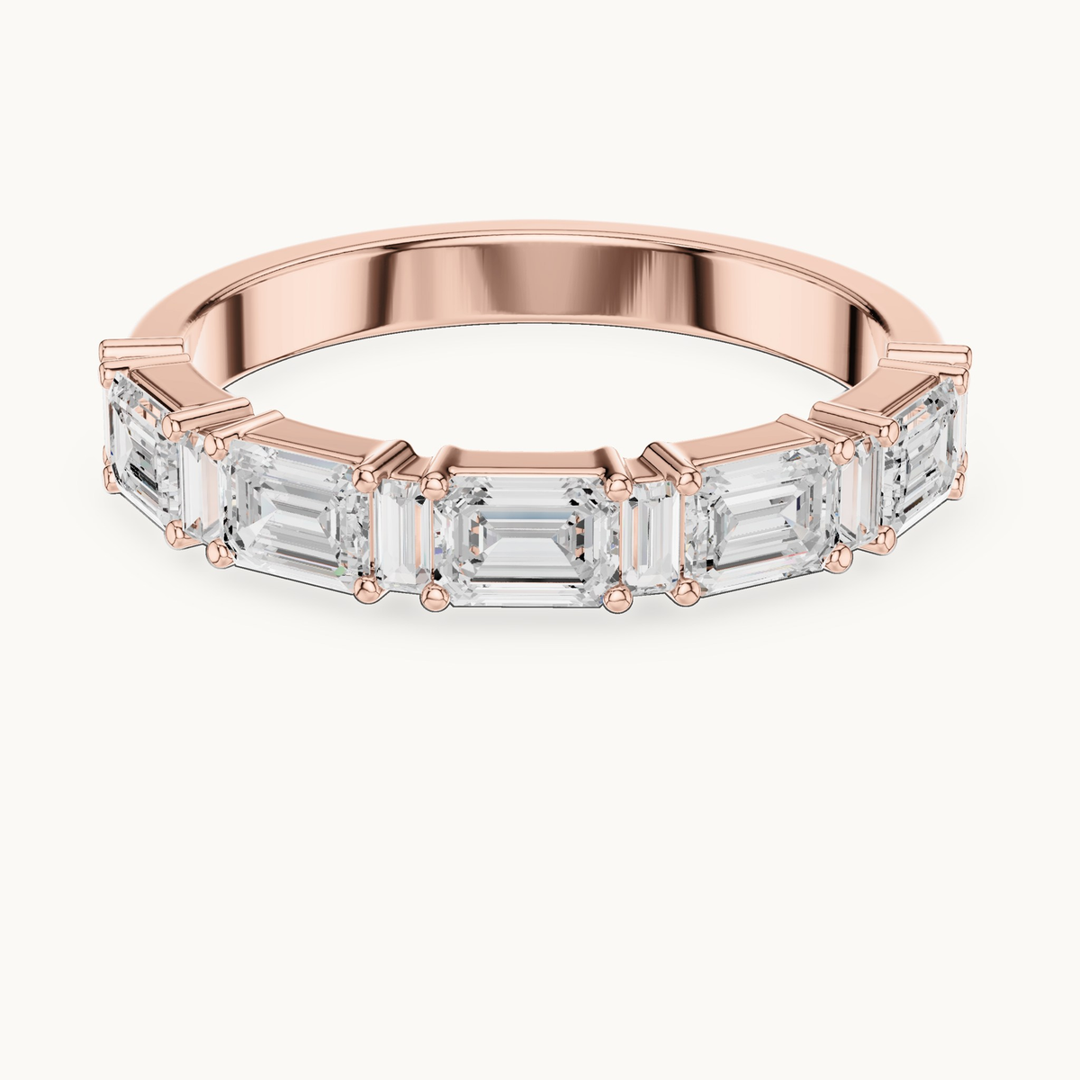 Emerald-cut and baguette lab-grown diamond band in 14K rose gold, 0.85 CT TW, view 4