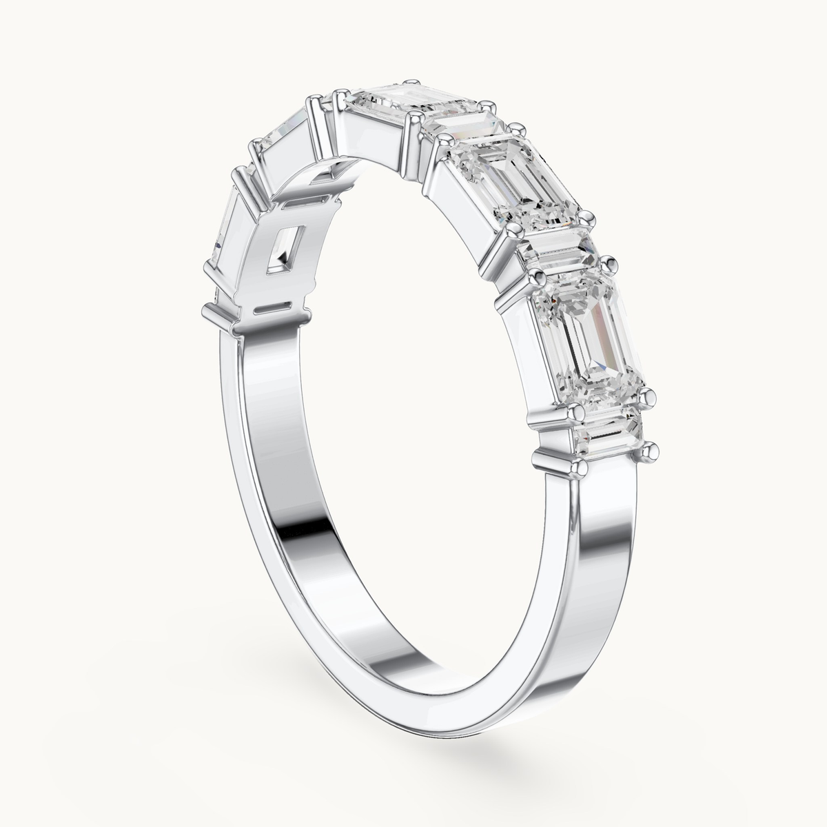 Emerald-cut and baguette lab-grown diamond band in 14K white gold, 0.85 CT TW, view 1