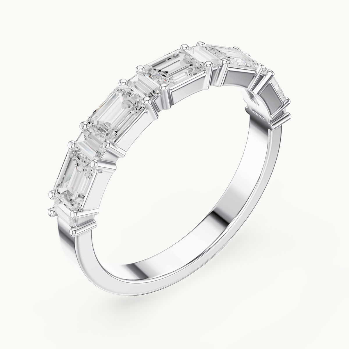 Emerald-cut and baguette lab-grown diamond band in 14K white gold, 0.85 CT TW, view 2