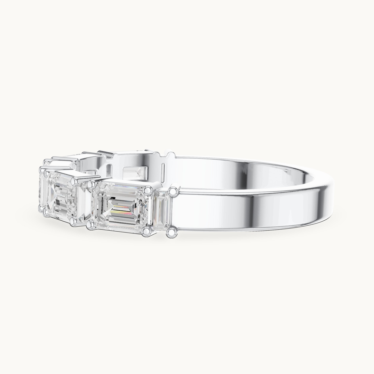 Emerald-cut and baguette lab-grown diamond band in 14K white gold, 0.85 CT TW, view 3