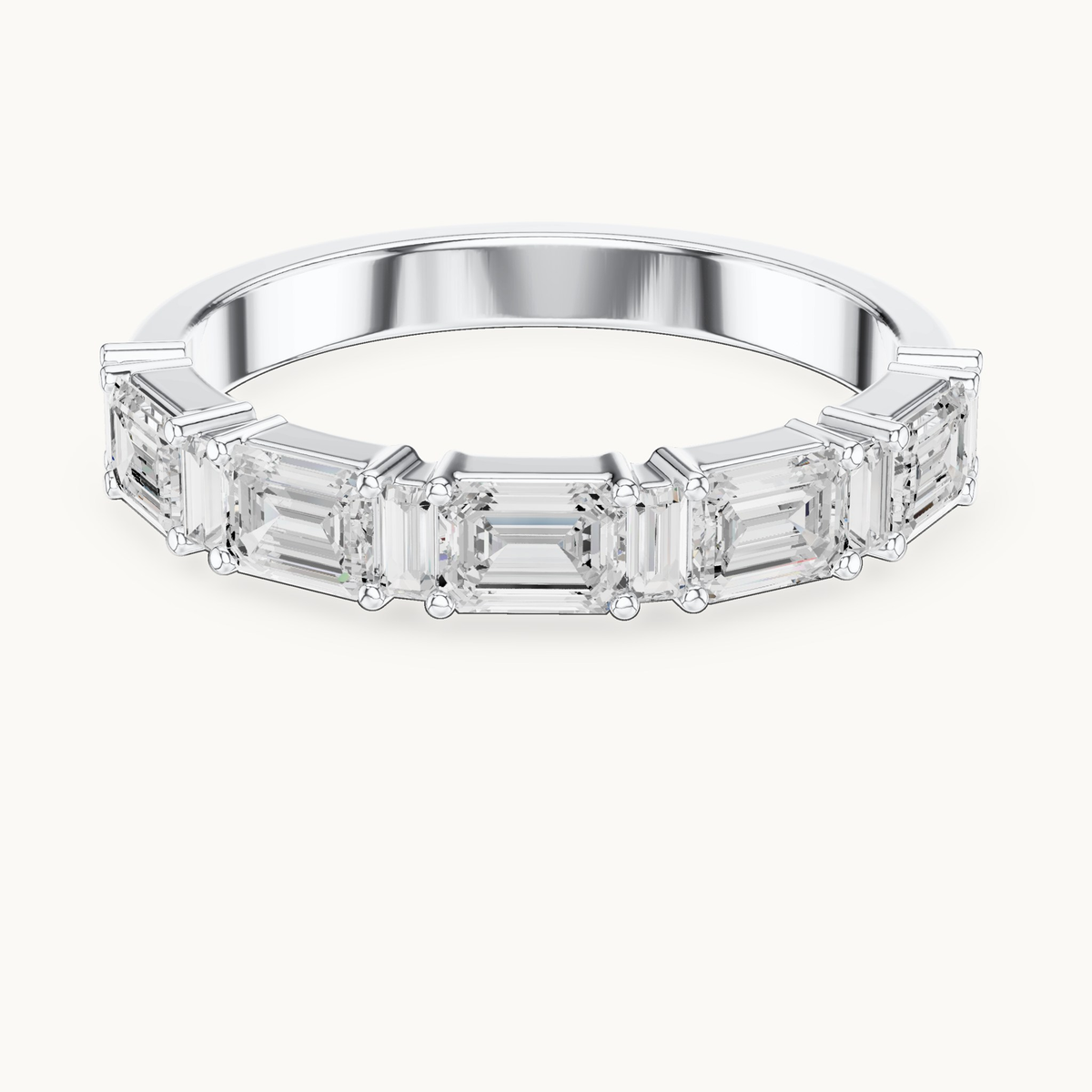 Emerald-cut and baguette lab-grown diamond band in 14K white gold, 0.85 CT TW, view 4