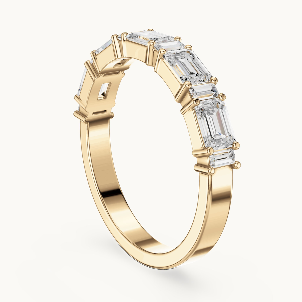 Emerald-cut and baguette lab-grown diamond band in 14K yellow gold, 0.85 CT TW, view 1