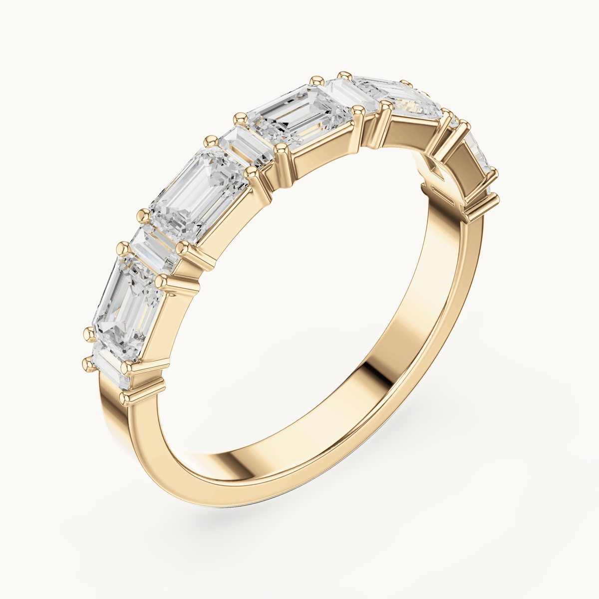 Emerald-cut and baguette lab-grown diamond band in 14K yellow gold, 0.85 CT TW, view 2