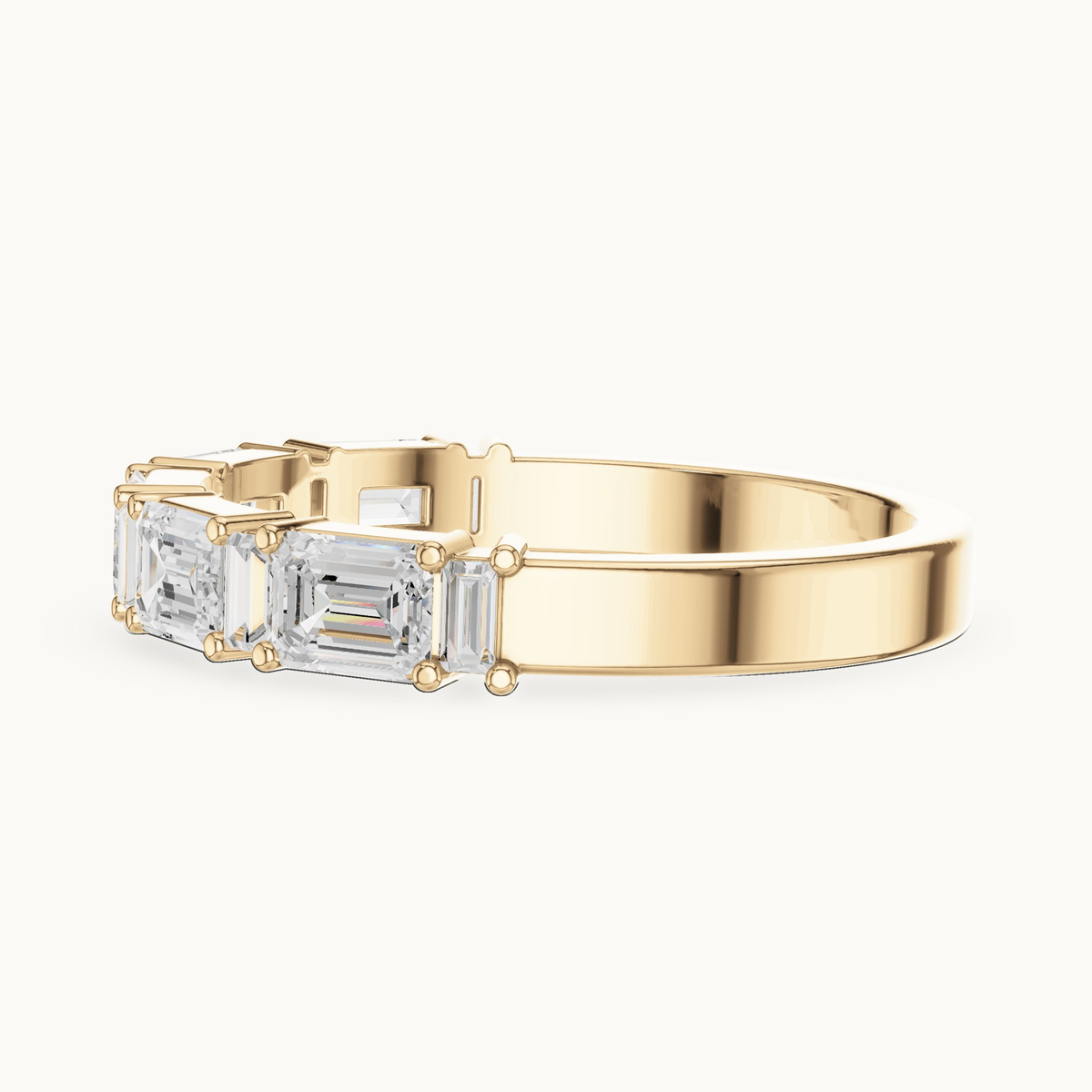 Emerald-cut and baguette lab-grown diamond band in 14K yellow gold, 0.85 CT TW, view 3
