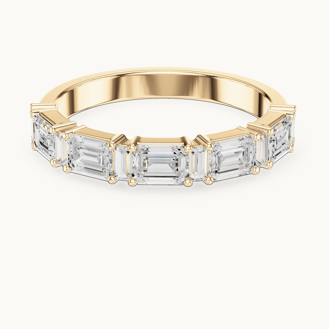 Emerald-cut and baguette lab-grown diamond band in 14K yellow gold, 0.85 CT TW, view 4