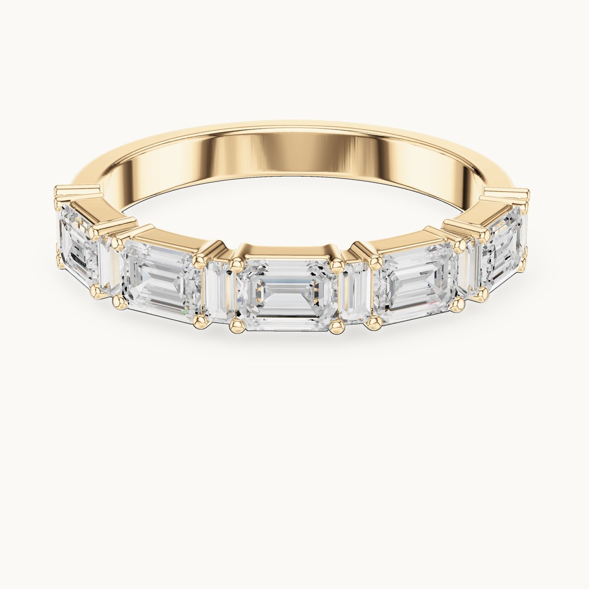 Emerald-cut and baguette lab-grown diamond band in 14K yellow gold, 0.85 CT TW, view 4