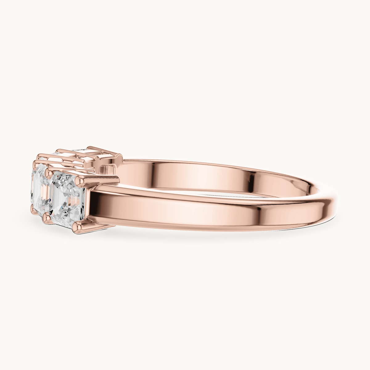 Square emerald-cut lab-grown diamond five stone band in 14K rose gold, 1.11 CT TW, view 3