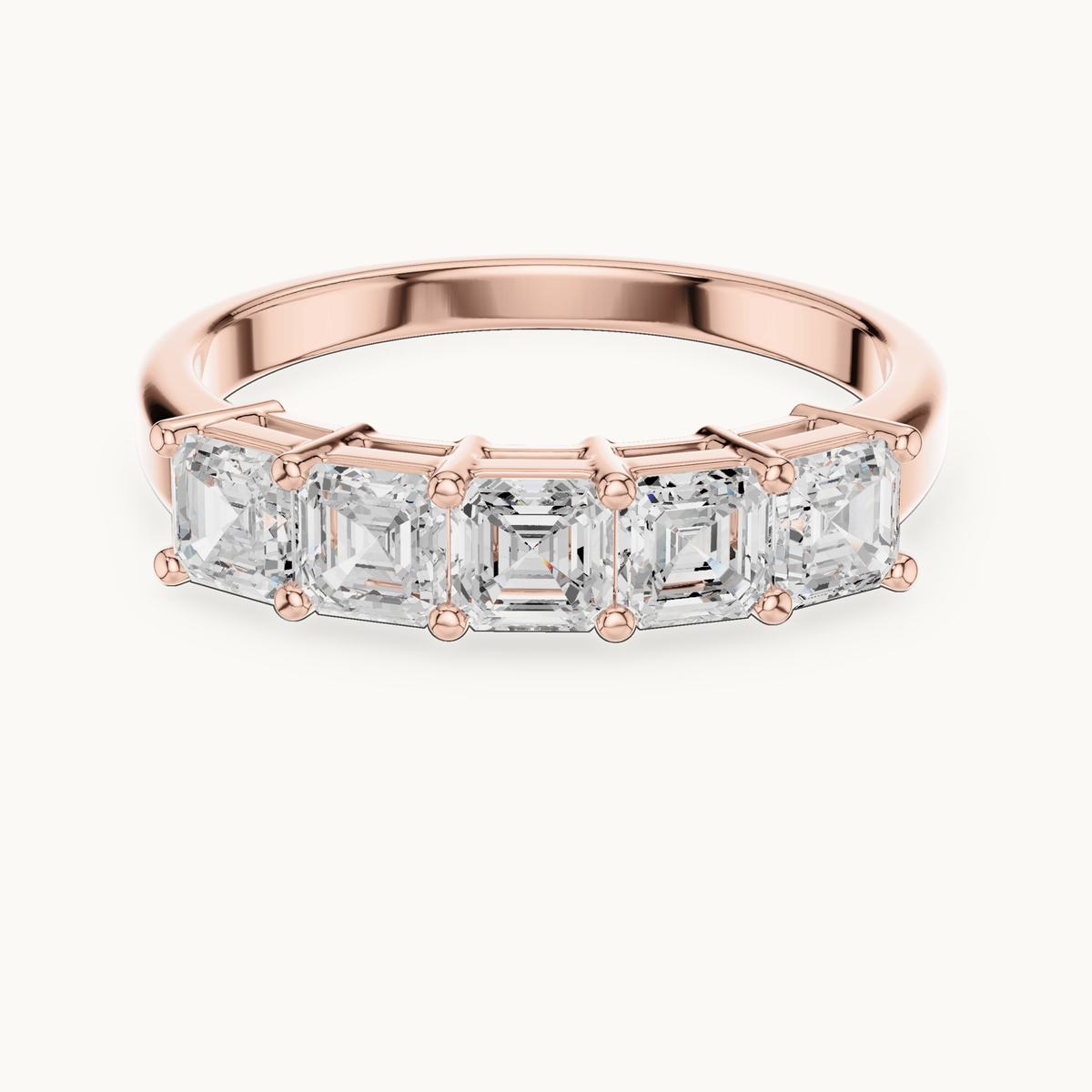 Square emerald-cut lab-grown diamond five stone band in 14K rose gold, 1.11 CT TW, view 4