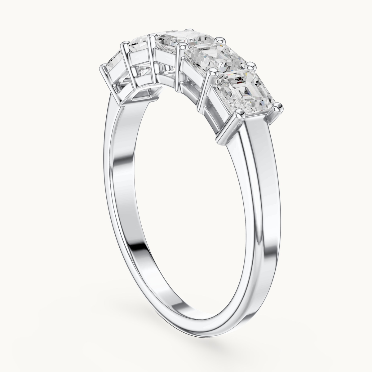 Square emerald-cut lab-grown diamond five stone band in 14K white gold, 1.11 CT TW, view 1