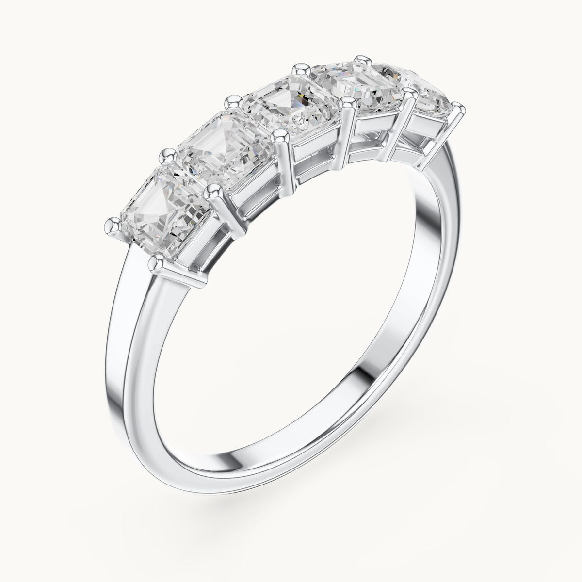 Square emerald-cut lab-grown diamond five stone band in 14K white gold, 1.11 CT TW, view 2