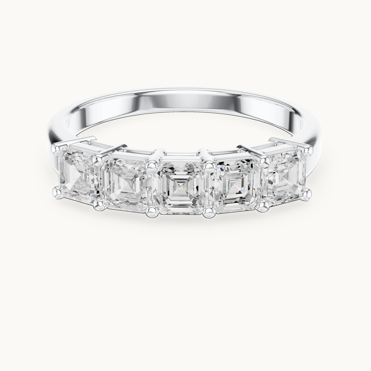 Square emerald-cut lab-grown diamond five stone band in 14K white gold, 1.11 CT TW, view 4