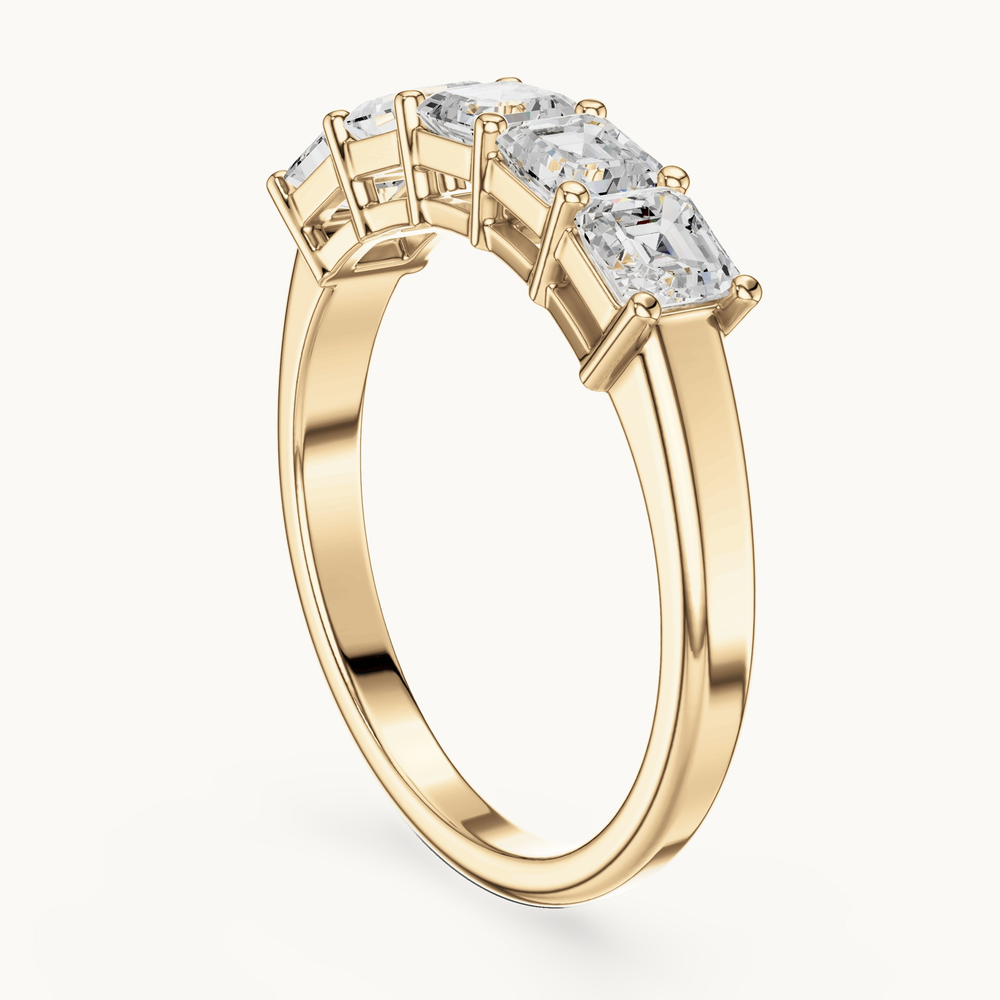 Square emerald-cut lab-grown diamond five stone band in 14K yellow gold, 1.11 CT TW, view 1