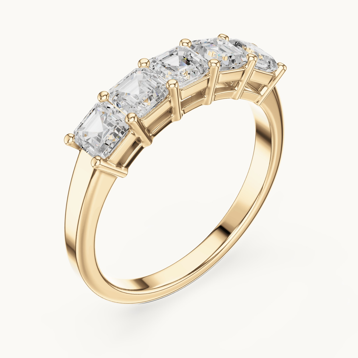 Square emerald-cut lab-grown diamond five stone band in 14K yellow gold, 1.11 CT TW, view 2