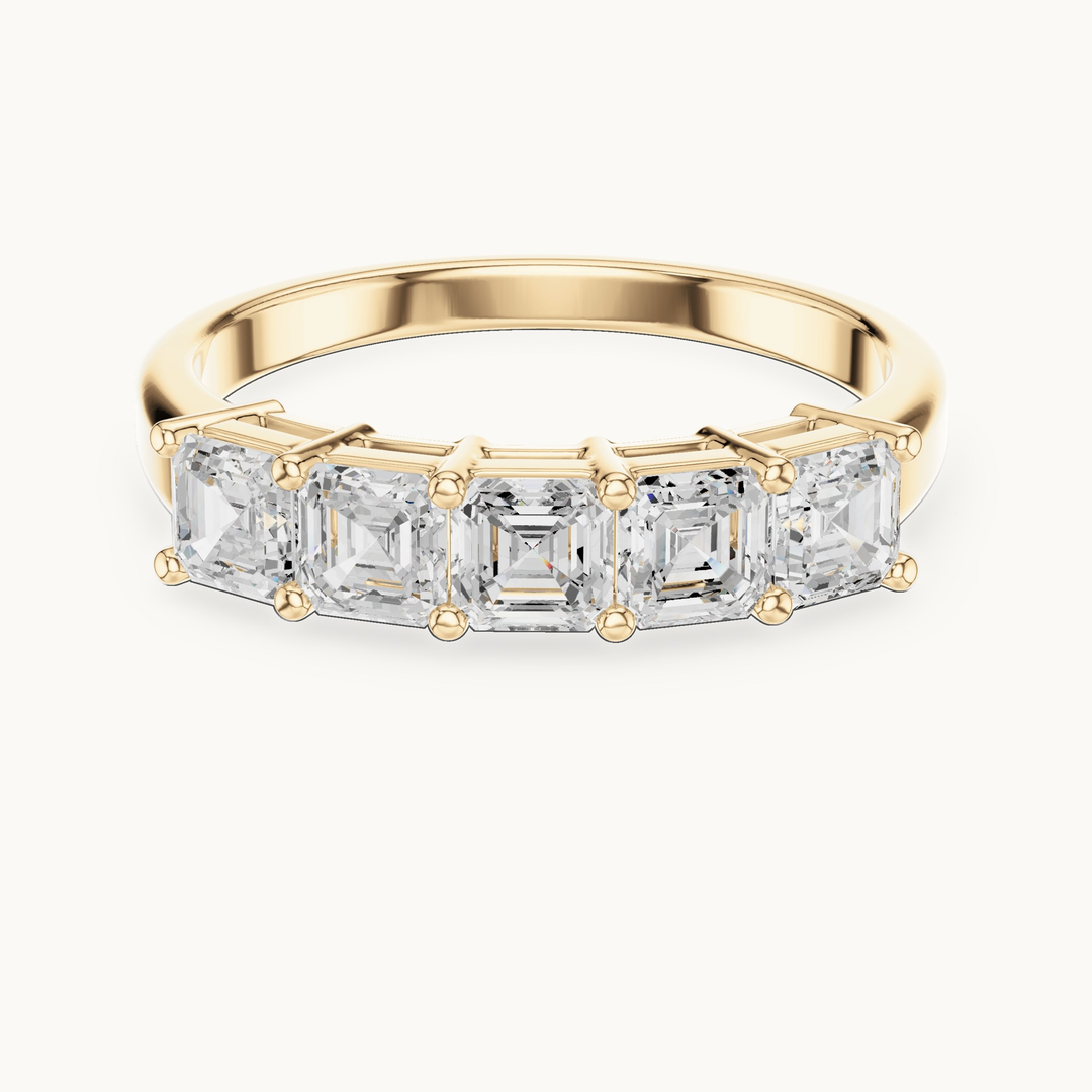 Square emerald-cut lab-grown diamond five stone band in 14K yellow gold, 1.11 CT TW, view 4