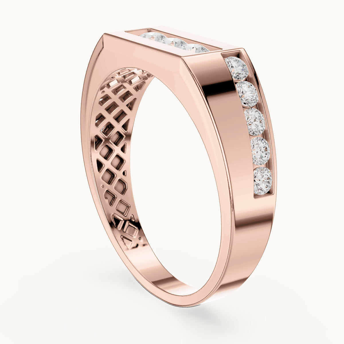 Round lab-grown diamond channel-set signet ring in rose gold, 0.54 CT TW, view 1