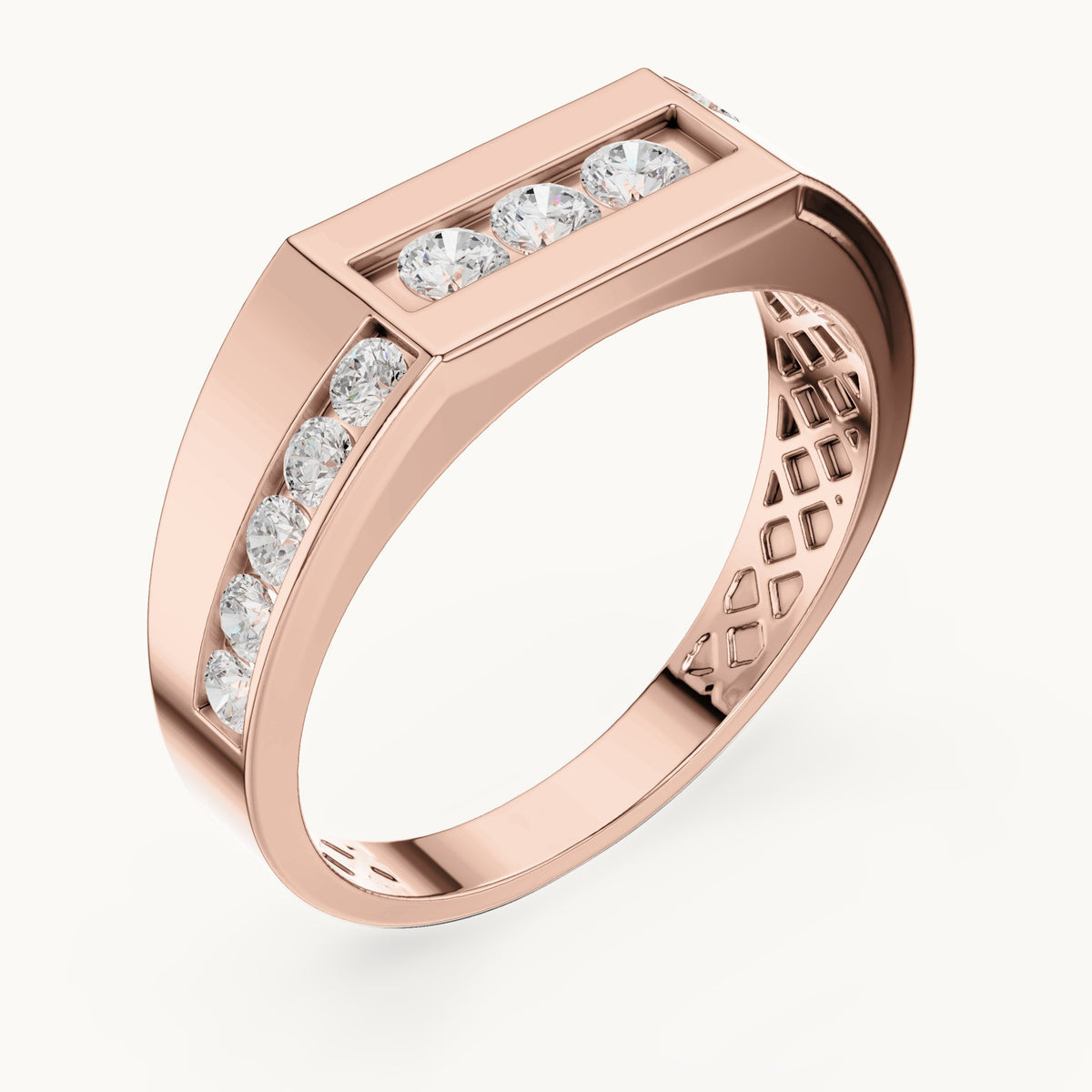 Round lab-grown diamond channel-set signet ring in rose gold, 0.54 CT TW, view 2