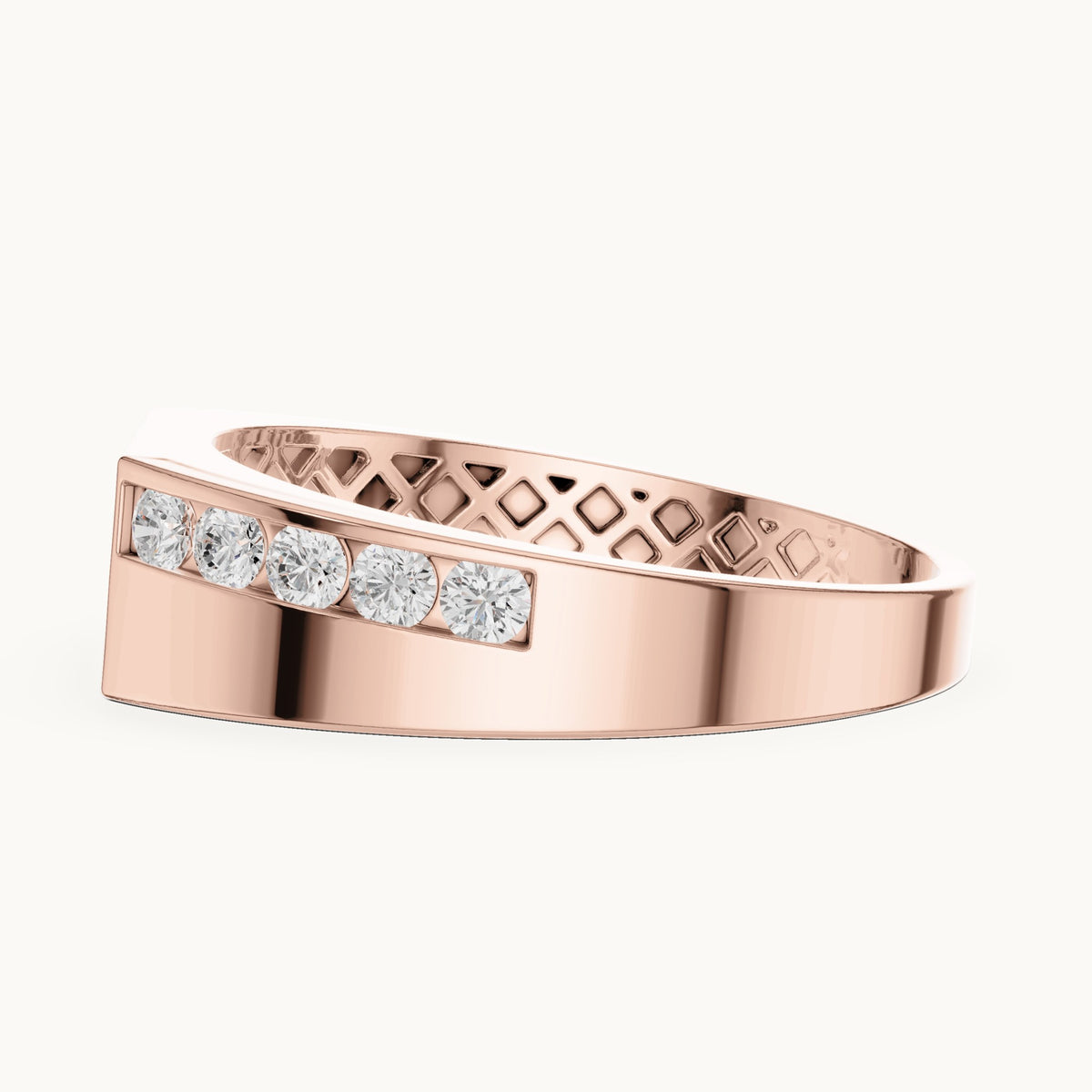 Round lab-grown diamond channel-set signet ring in rose gold, 0.54 CT TW, view 3