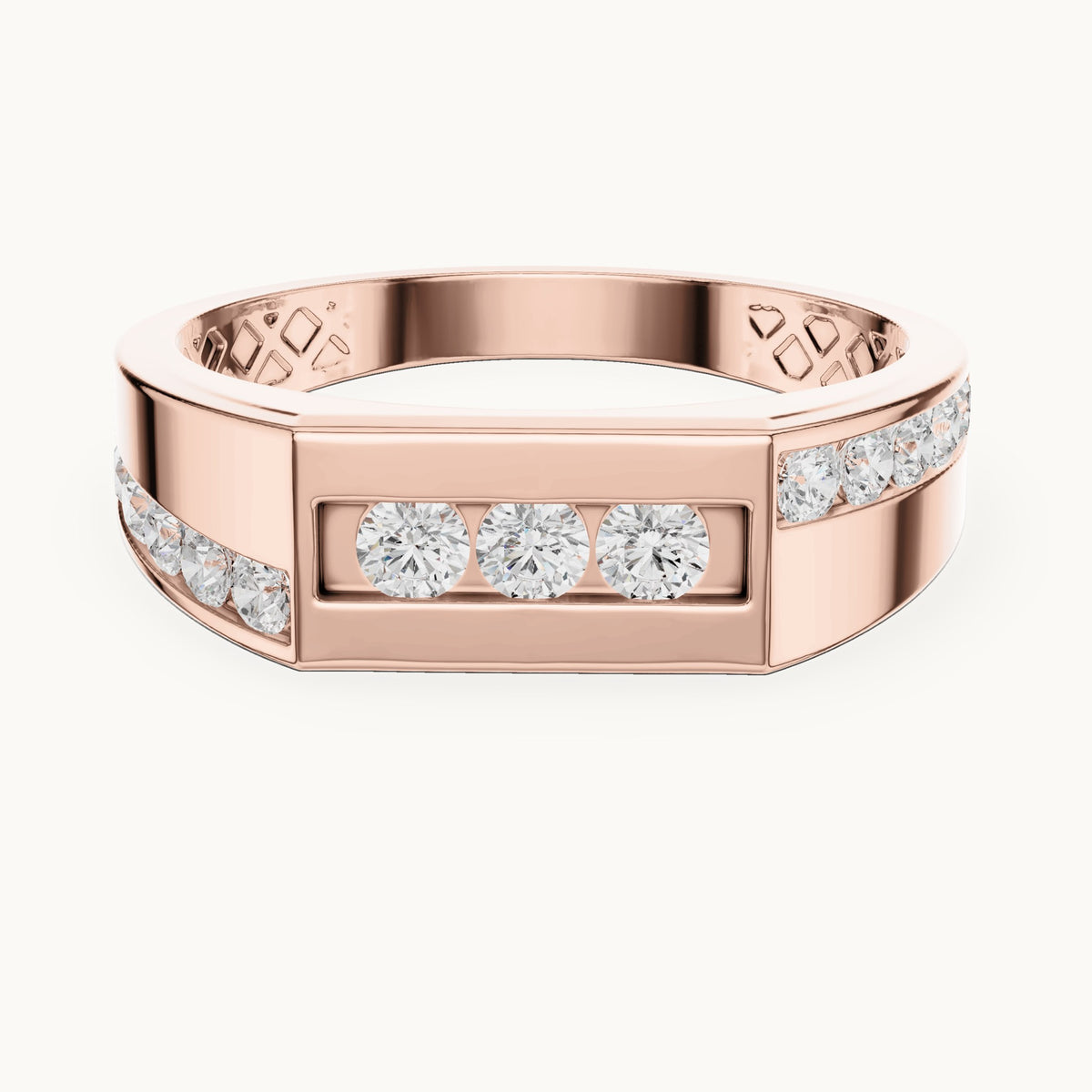 Round lab-grown diamond channel-set signet ring in rose gold, 0.54 CT TW, view 4