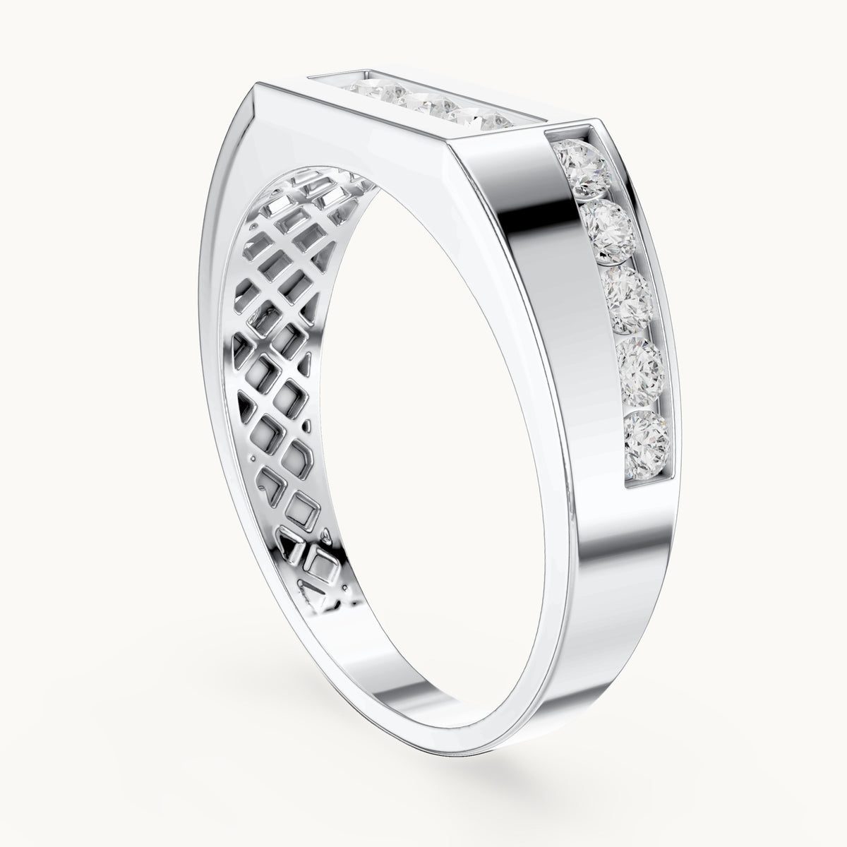 Round lab-grown diamond channel-set signet ring in white gold, 0.54 CT TW, view 1